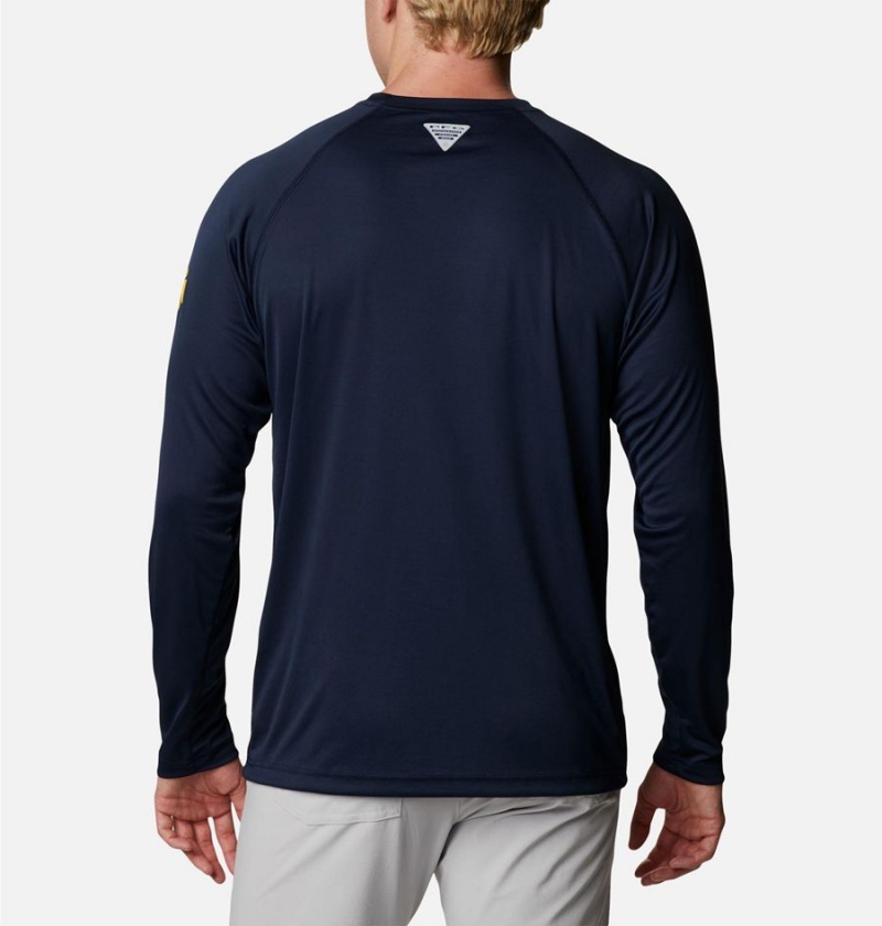 Navy Men's Columbia Collegiate PFG Terminal Tackle Long Sleeve - Michigan T-Shirt | FMNUW-4301