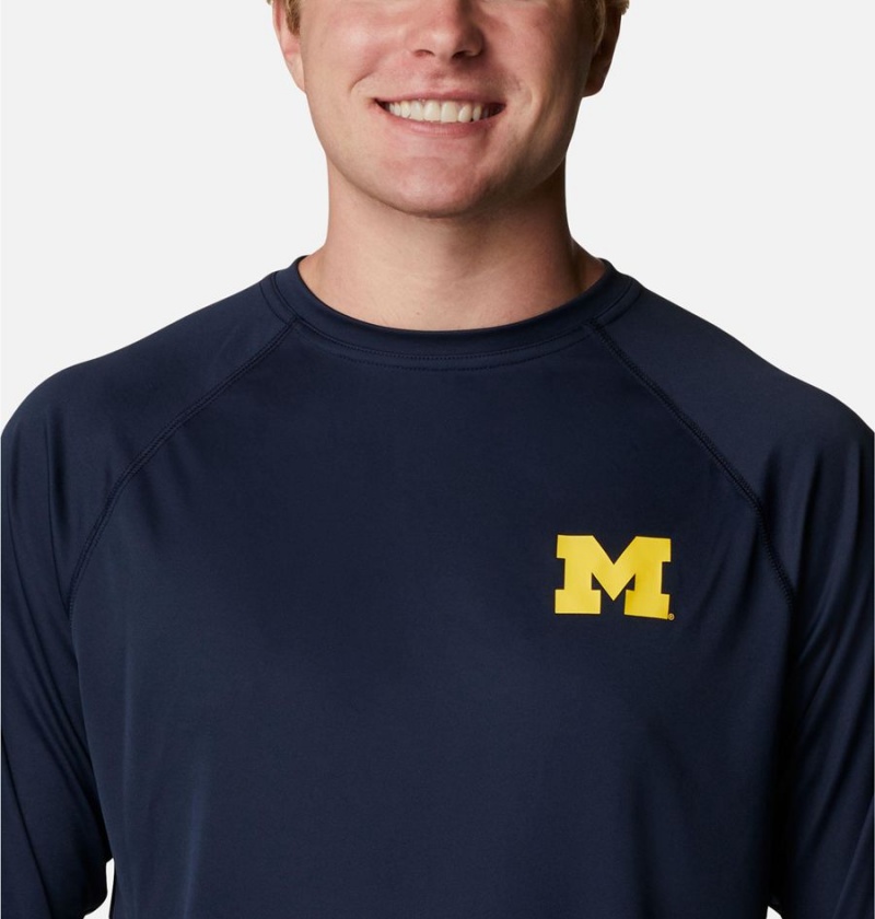 Navy Men's Columbia Collegiate PFG Terminal Tackle Long Sleeve - Michigan T-Shirt | FMNUW-4301