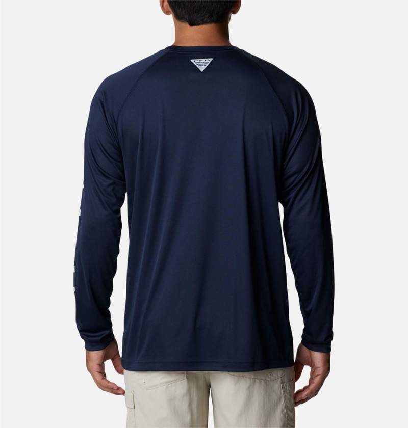 Navy Men's Columbia Collegiate PFG Terminal Tackle Long Sleeve - Dallas Cowboys T-Shirt | UZKIC-1486