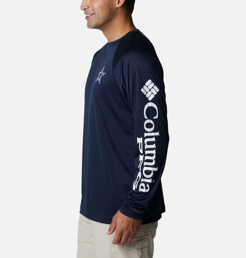 Navy Men's Columbia Collegiate PFG Terminal Tackle Long Sleeve - Dallas Cowboys T-Shirt | UZKIC-1486