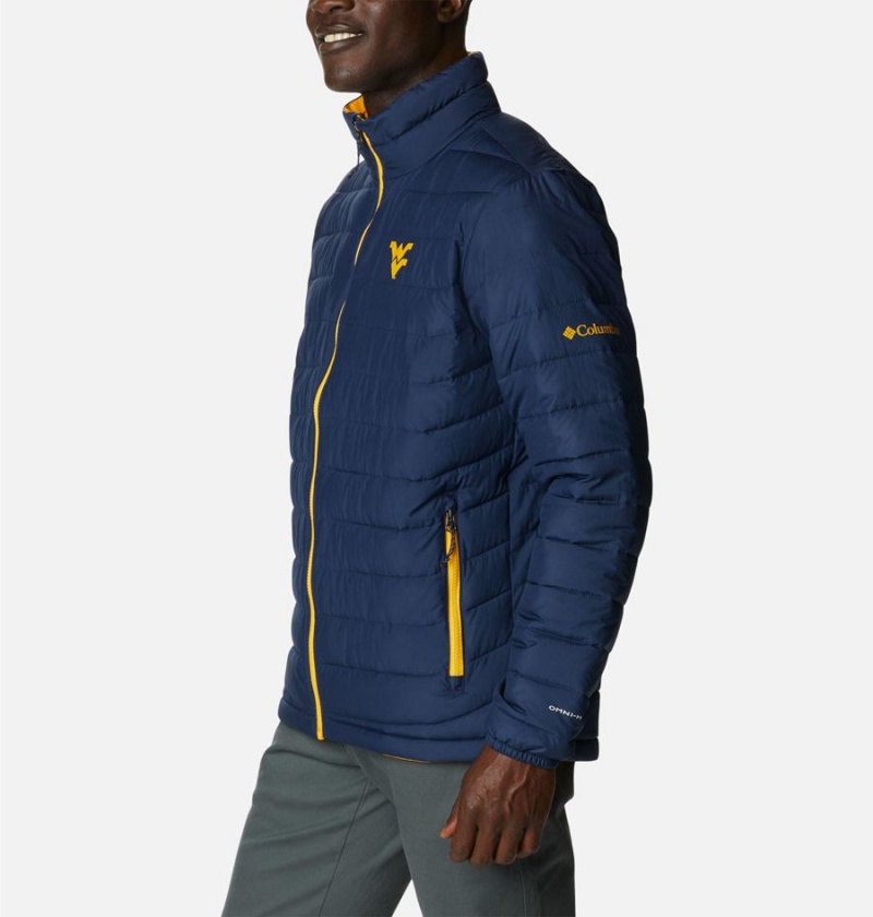 Navy Men's Columbia Collegiate Powder Lite - West Virginia Insulated Puffer Jacket | SAQCV-6972