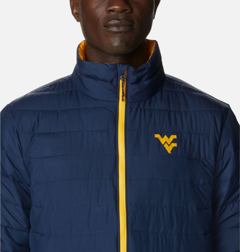 Navy Men's Columbia Collegiate Powder Lite - West Virginia Insulated Puffer Jacket | SAQCV-6972