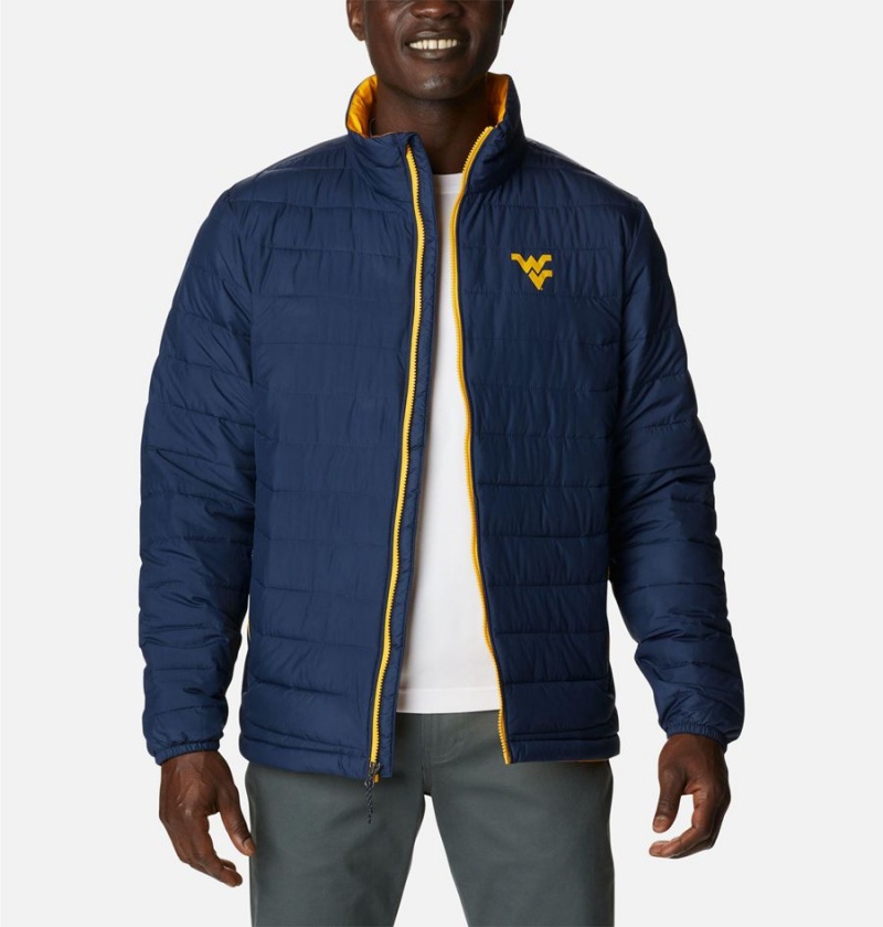 Navy Men's Columbia Collegiate Powder Lite - West Virginia Insulated Puffer Jacket | SAQCV-6972