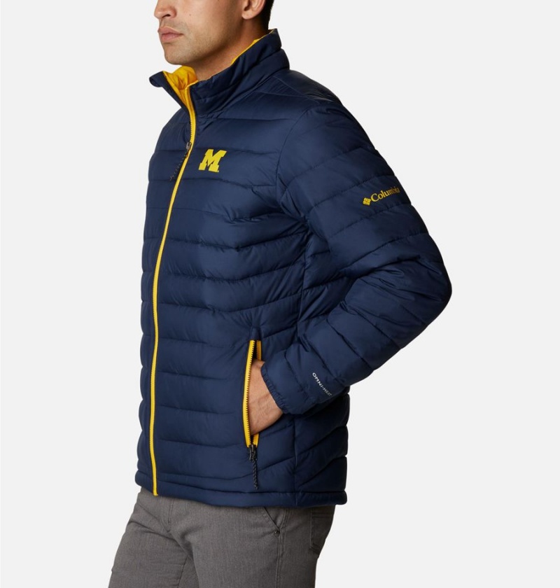 Navy Men's Columbia Collegiate Powder Lite - Michigan Insulated Puffer Jacket | IKHWN-7501