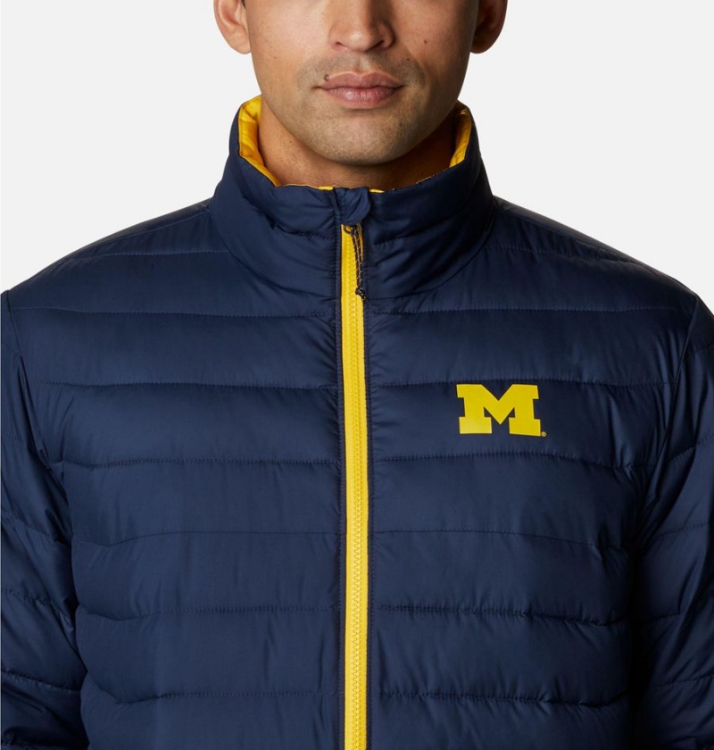 Navy Men's Columbia Collegiate Powder Lite - Michigan Insulated Puffer Jacket | IKHWN-7501