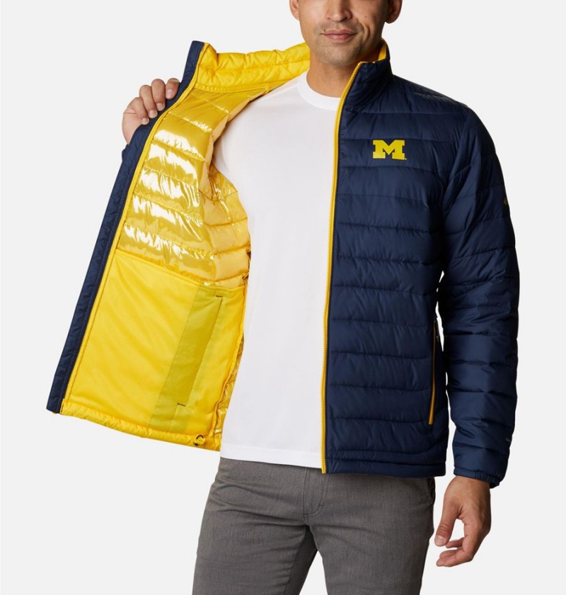 Navy Men's Columbia Collegiate Powder Lite - Michigan Insulated Puffer Jacket | IKHWN-7501