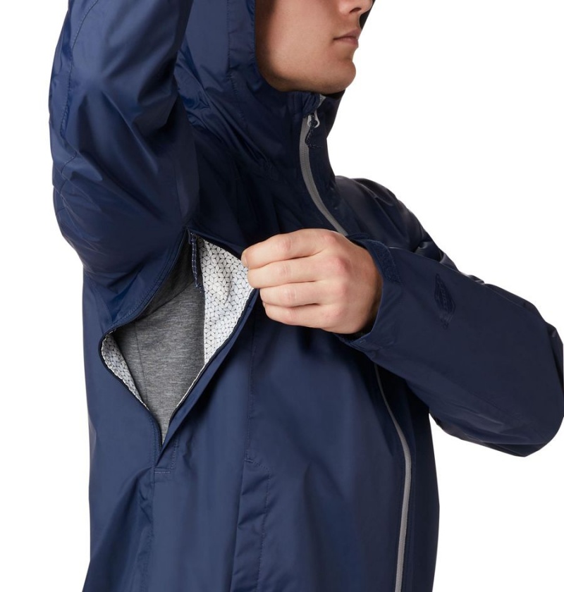 Navy Men's Columbia EvaPOURation Rain Jacket | MOQLC-1647