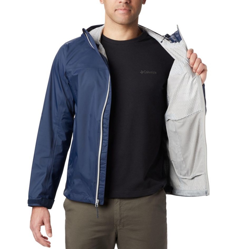 Navy Men's Columbia EvaPOURation Rain Jacket | MOQLC-1647