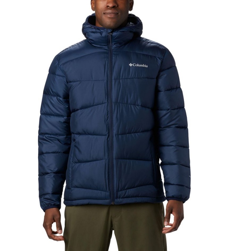 Navy Men's Columbia Fivemile Butte Hooded Insulated Puffer Jacket | VQIPZ-6358