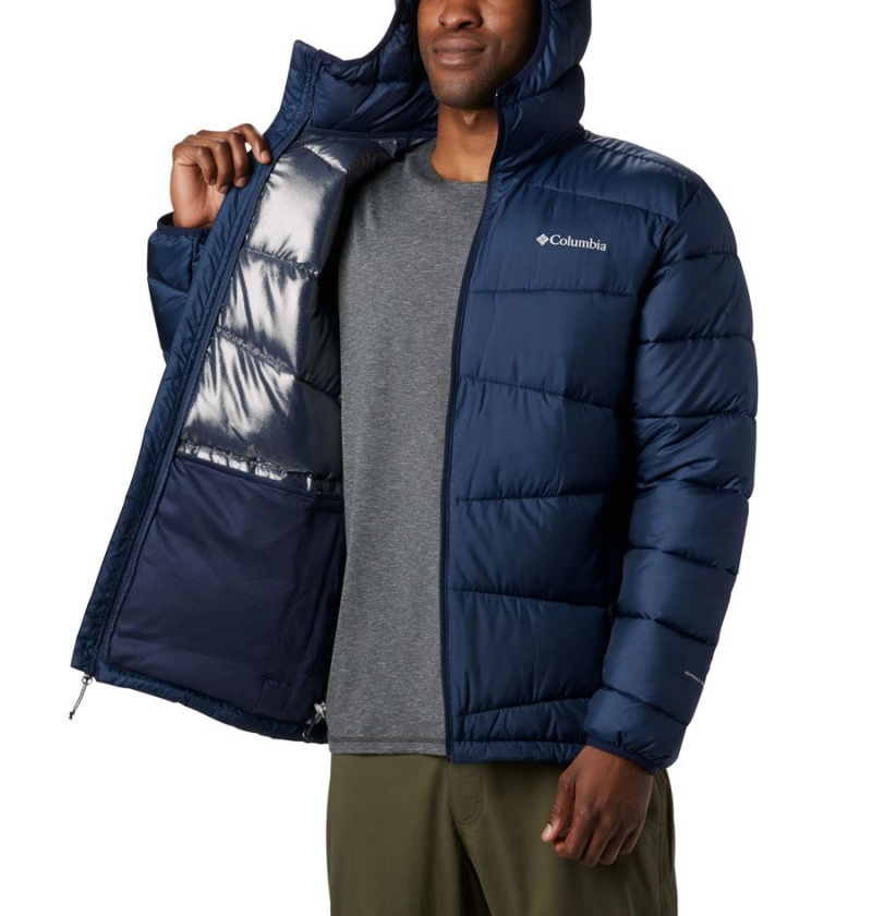 Navy Men's Columbia Fivemile Butte Hooded Insulated Puffer Jacket | VQIPZ-6358