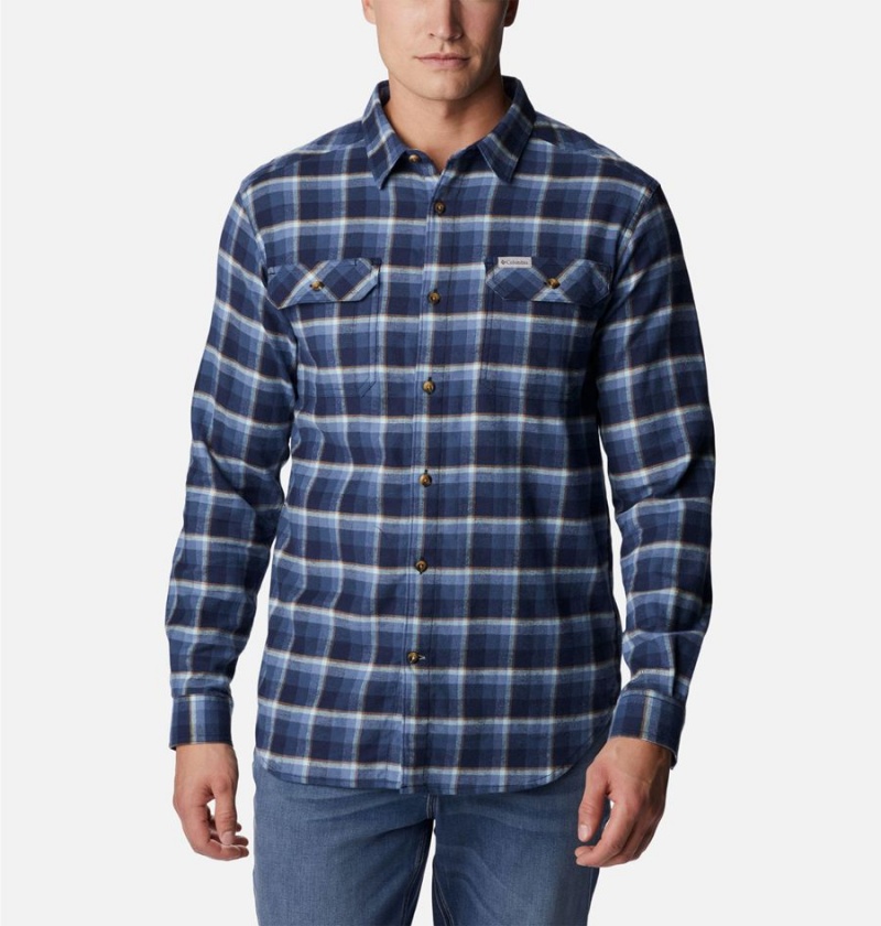 Navy Men\'s Columbia Flare Gun Stretch Flannel Shirt | CFNXI-3019