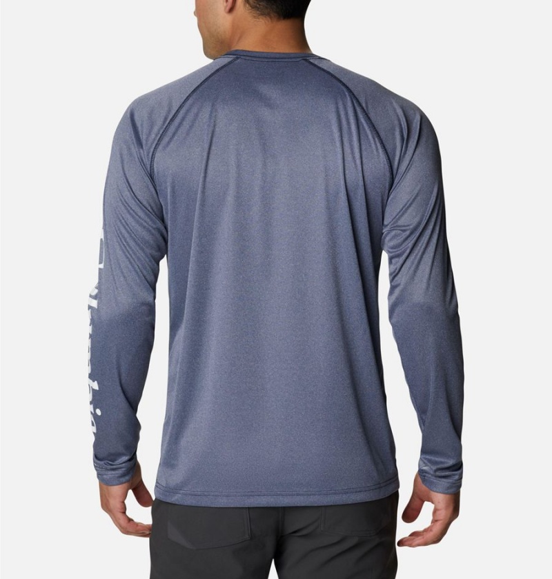 Navy Men's Columbia Fork Stream Heather Long Sleeve T-Shirt | CZJYL-2735