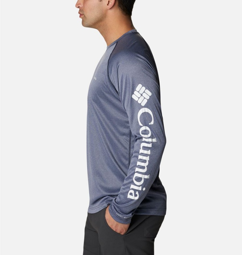 Navy Men's Columbia Fork Stream Heather Long Sleeve T-Shirt | CZJYL-2735