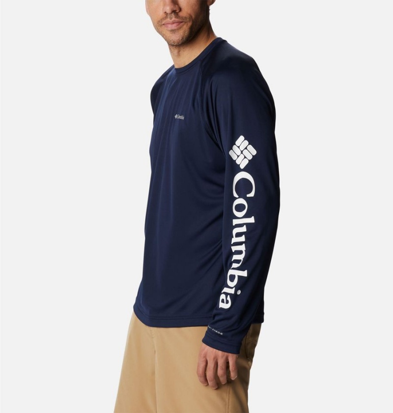 Navy Men's Columbia Fork Stream Long Sleeve T-Shirt | CMOIY-5974