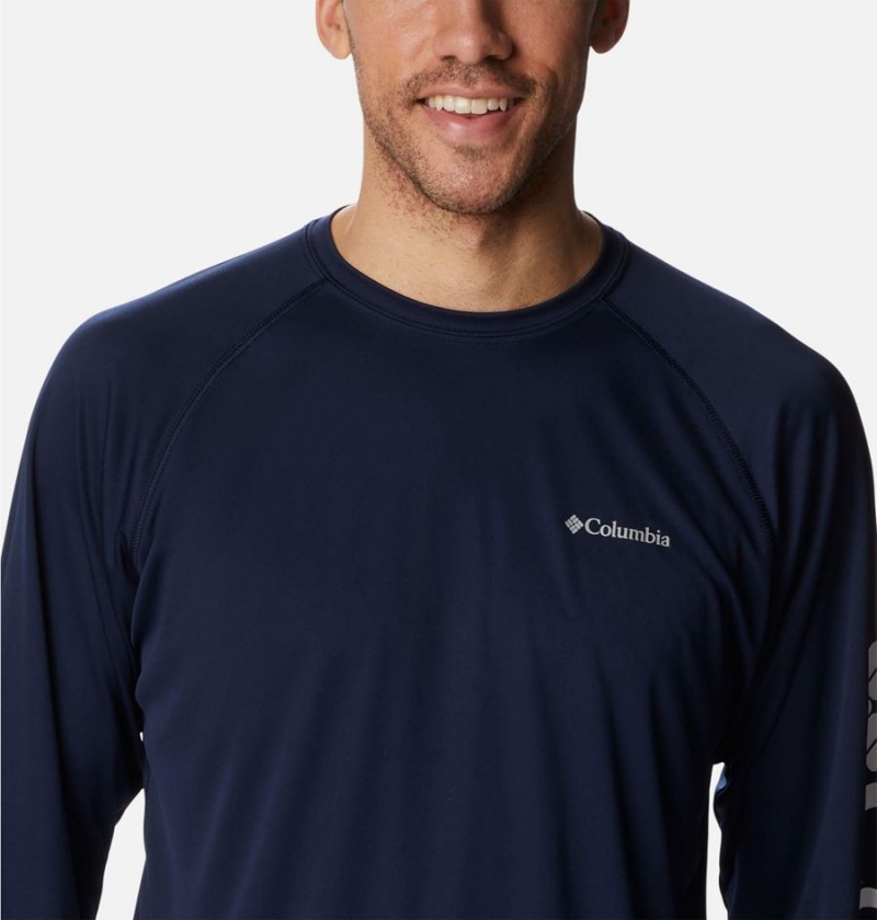 Navy Men's Columbia Fork Stream Long Sleeve T-Shirt | CMOIY-5974