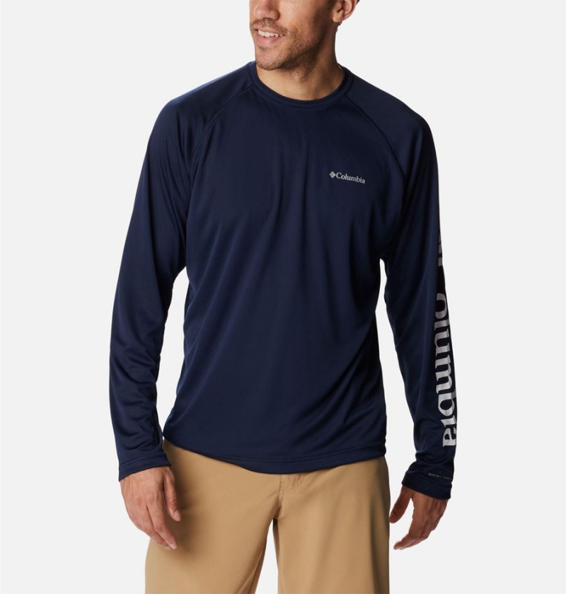 Navy Men\'s Columbia Fork Stream Long Sleeve T-Shirt | CMOIY-5974