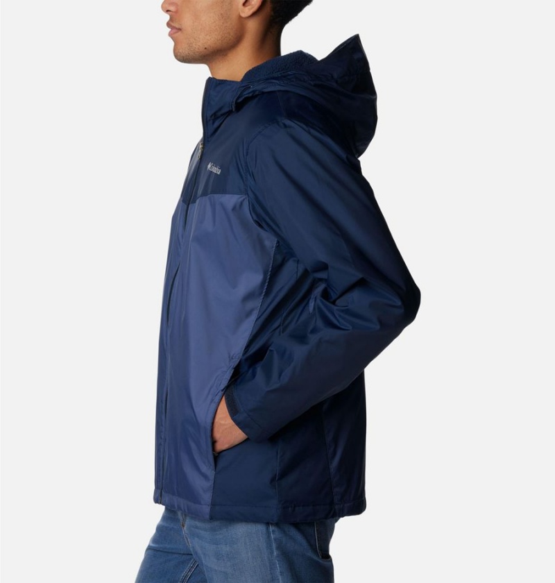 Navy Men's Columbia Glennaker Sherpa Lined Rain Jacket | FPRGH-8652