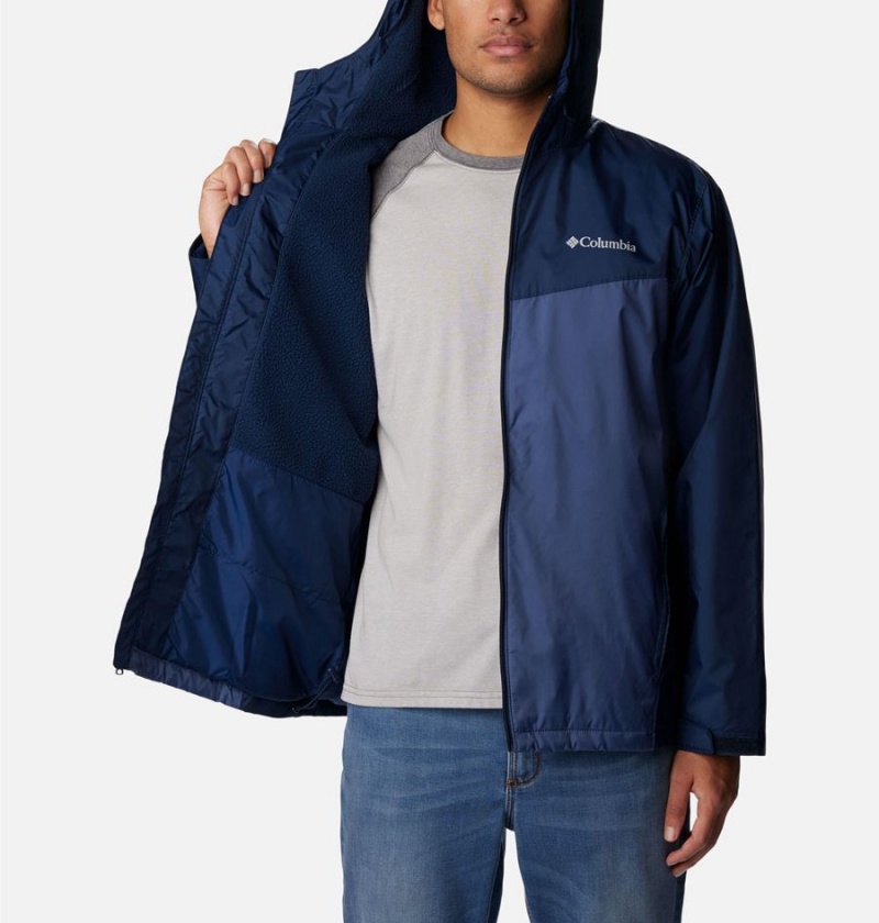 Navy Men's Columbia Glennaker Sherpa Lined Rain Jacket | FPRGH-8652