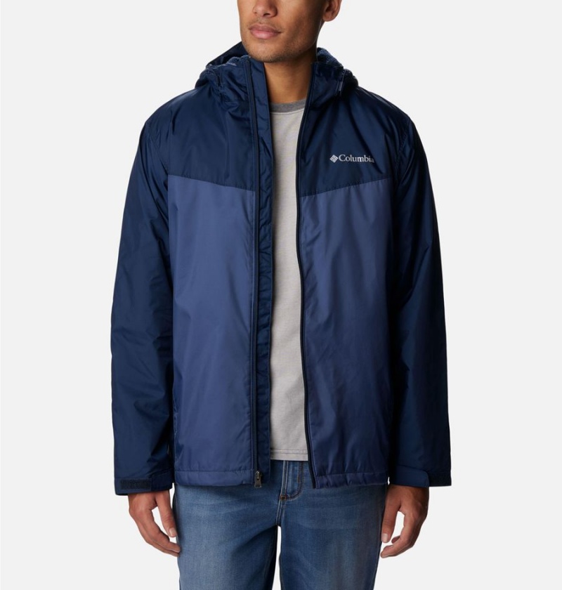 Navy Men's Columbia Glennaker Sherpa Lined Rain Jacket | FPRGH-8652