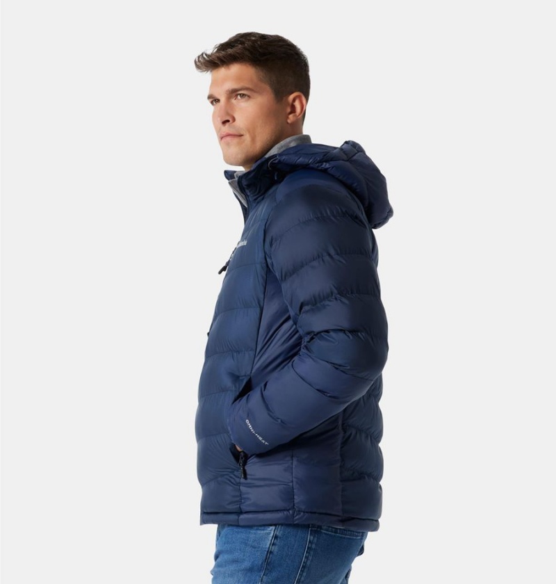 Navy Men's Columbia Labyrinth Loop Omni Heat Infinity Hooded Insulated Puffer Jacket | HGQSF-7451