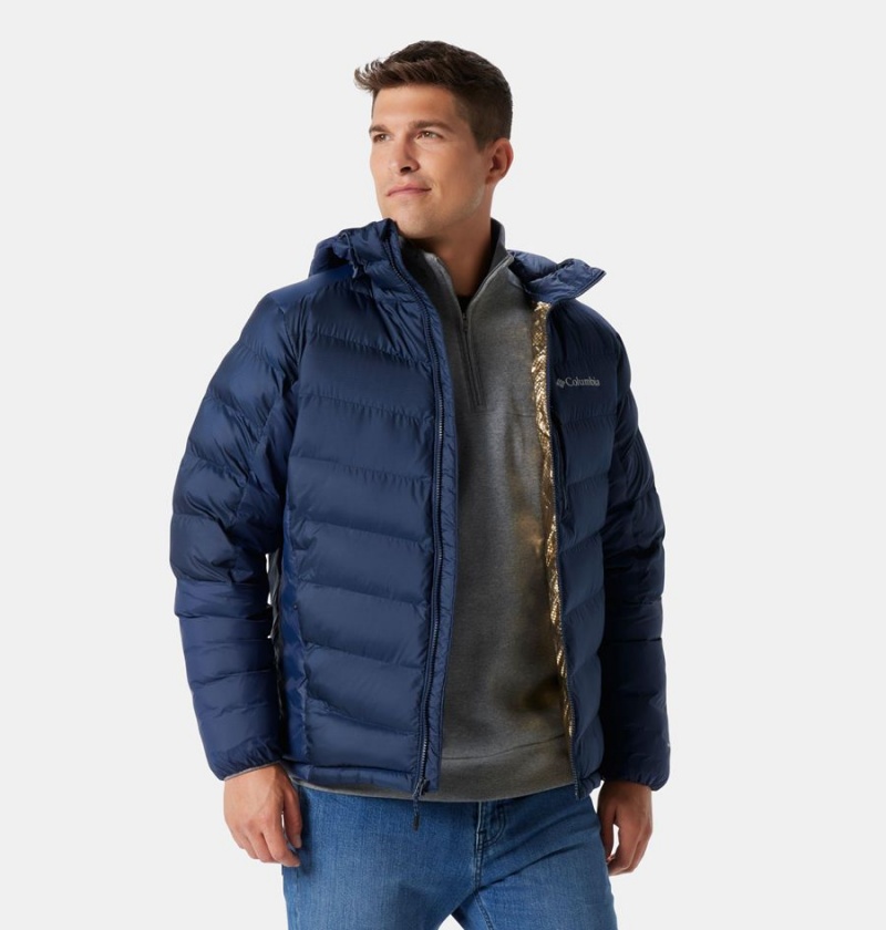 Navy Men's Columbia Labyrinth Loop Omni Heat Infinity Hooded Insulated Puffer Jacket | HGQSF-7451