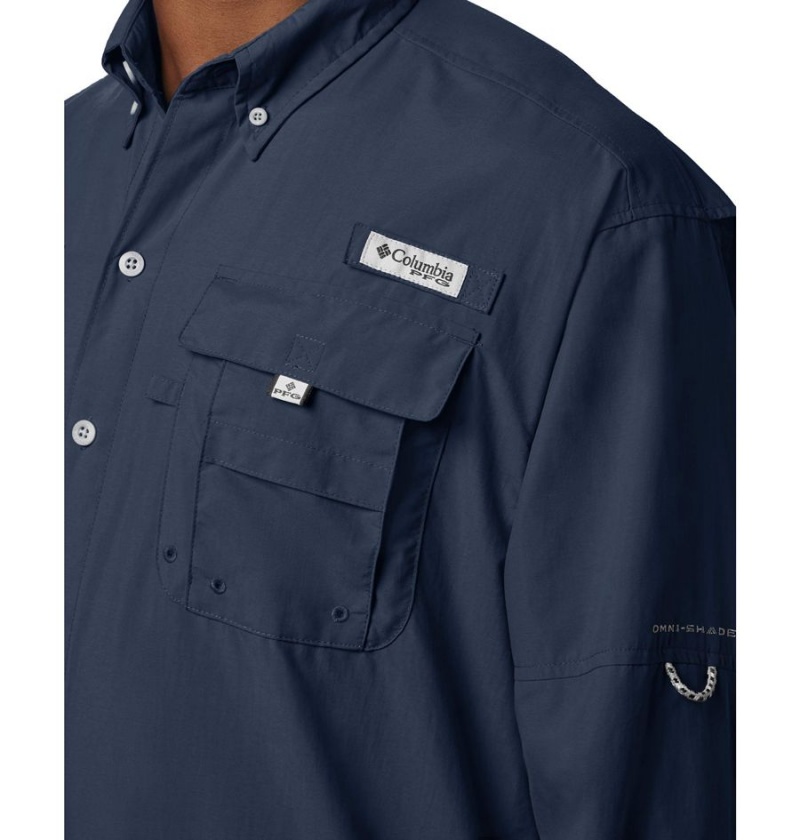 Navy Men's Columbia PFG Bahama II Long Sleeve Shirt | MOFKT-4127