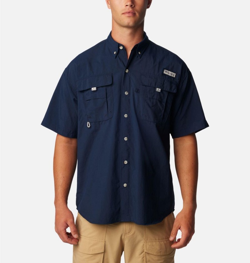 Navy Men\'s Columbia PFG Bahama II Short Sleeve Shirt | FDLPC-7925