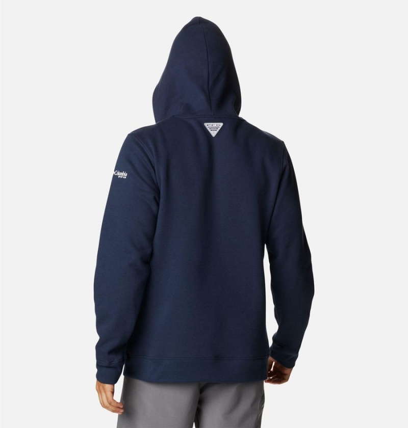 Navy Men's Columbia PFG Fish Flag II Hoodie | CSWNU-5271