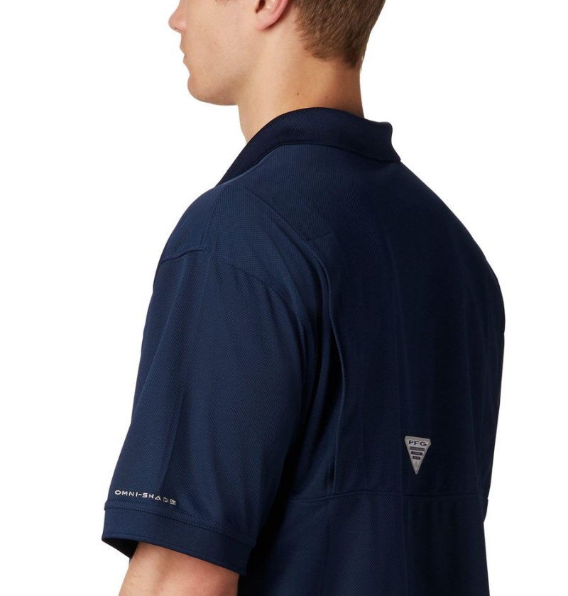 Navy Men's Columbia PFG Perfect Cast Polo Shirt | ASJHM-4139