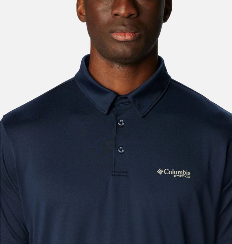 Navy Men's Columbia PFG Slack Tide Stretch Polo Shirt | OPLYX-2304