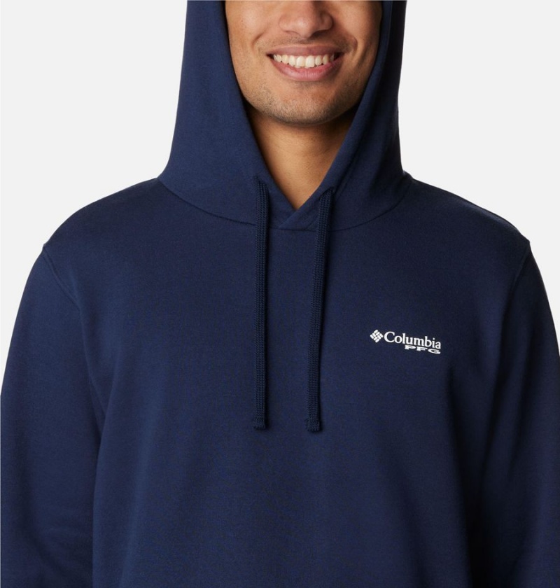 Navy Men's Columbia PFG Sleeve II Graphic Hoodie | XFCVH-6970