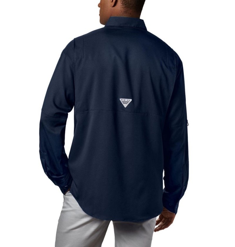 Navy Men's Columbia PFG Tamiami II Long Sleeve Shirt | SZMDY-2048