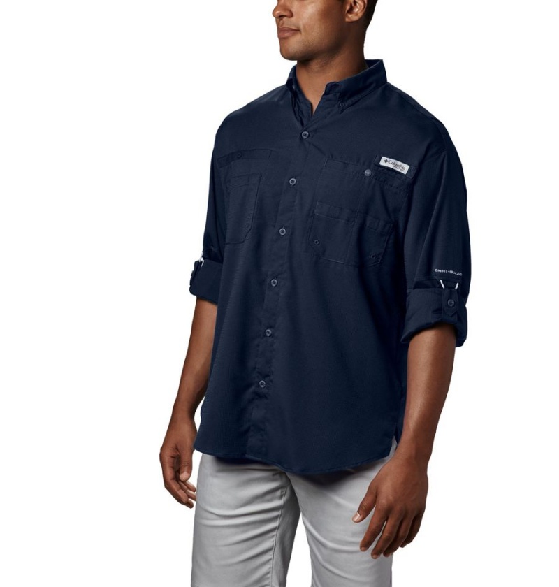 Navy Men's Columbia PFG Tamiami II Long Sleeve Shirt | SZMDY-2048