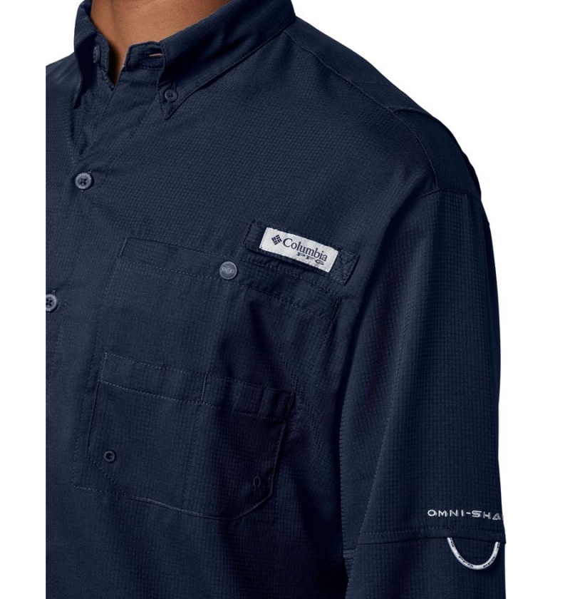 Navy Men's Columbia PFG Tamiami II Long Sleeve Shirt | SZMDY-2048