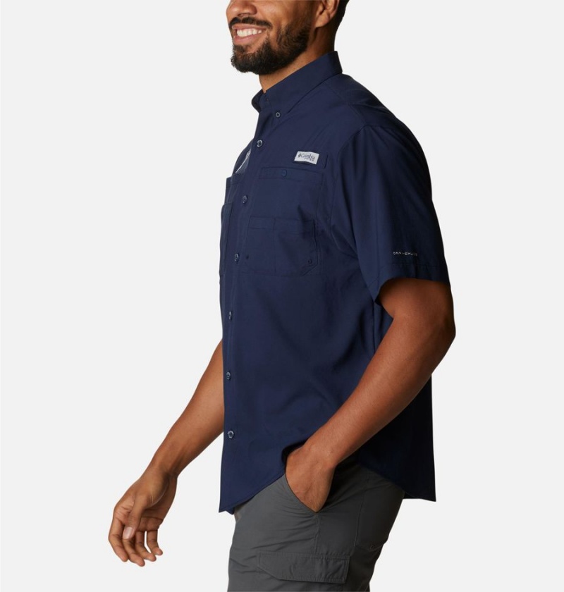 Navy Men's Columbia PFG Tamiami Short Sleeve - Dallas Cowboys Shirt | TPWZE-8437