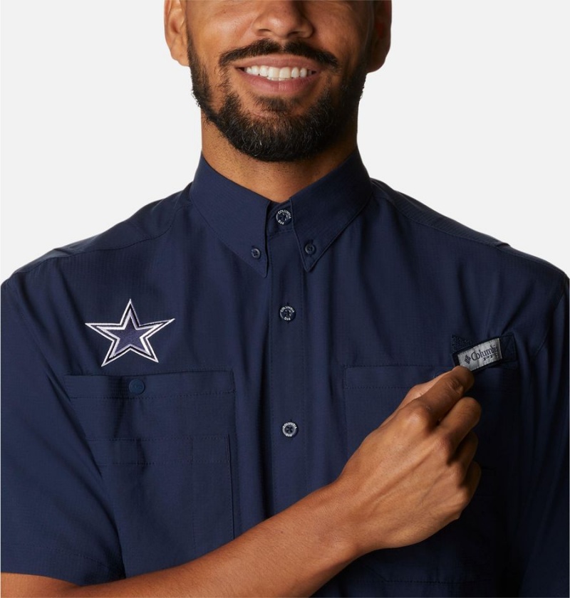 Navy Men's Columbia PFG Tamiami Short Sleeve - Dallas Cowboys Shirt | TPWZE-8437