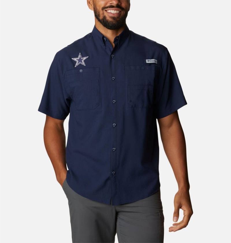 Navy Men\'s Columbia PFG Tamiami Short Sleeve - Dallas Cowboys Shirt | TPWZE-8437