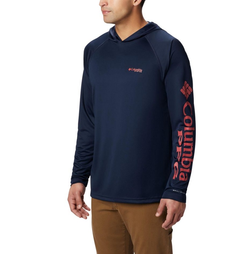 Navy Men\'s Columbia PFG Terminal Tackle Hoodie | MJVYG-1340