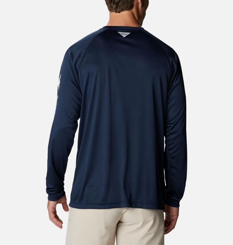 Navy Men's Columbia PFG Terminal Tackle Long Sleeve T-Shirt | XKRTY-8716