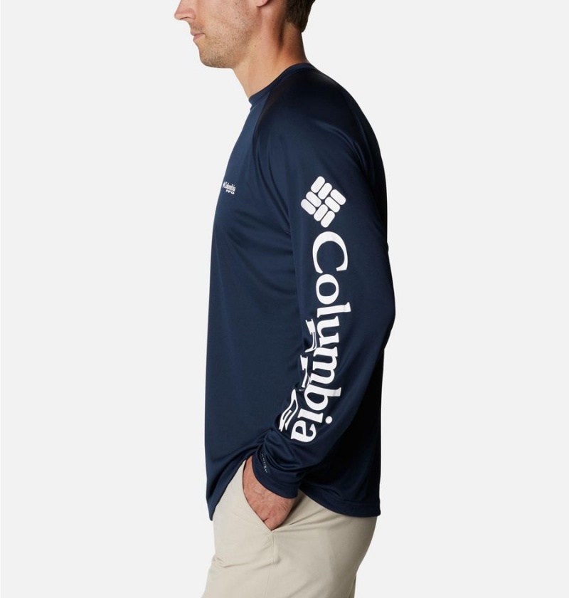 Navy Men's Columbia PFG Terminal Tackle Long Sleeve T-Shirt | XKRTY-8716