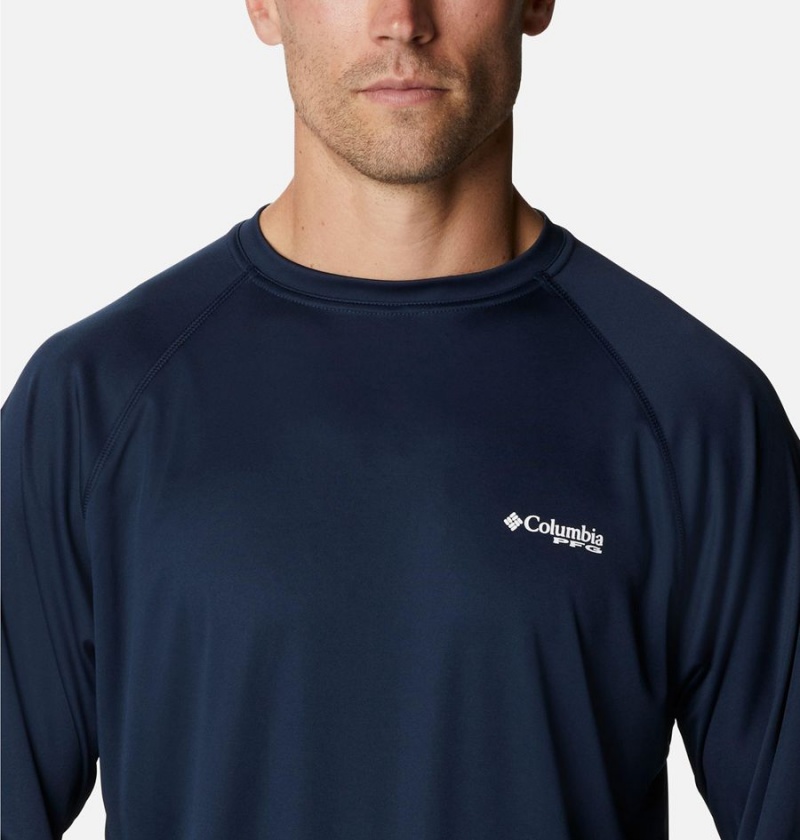 Navy Men's Columbia PFG Terminal Tackle Long Sleeve T-Shirt | XKRTY-8716