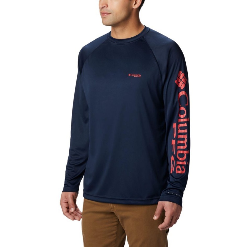 Navy Men\'s Columbia PFG Terminal Tackle Long Sleeve T-Shirt | QEPTC-6238