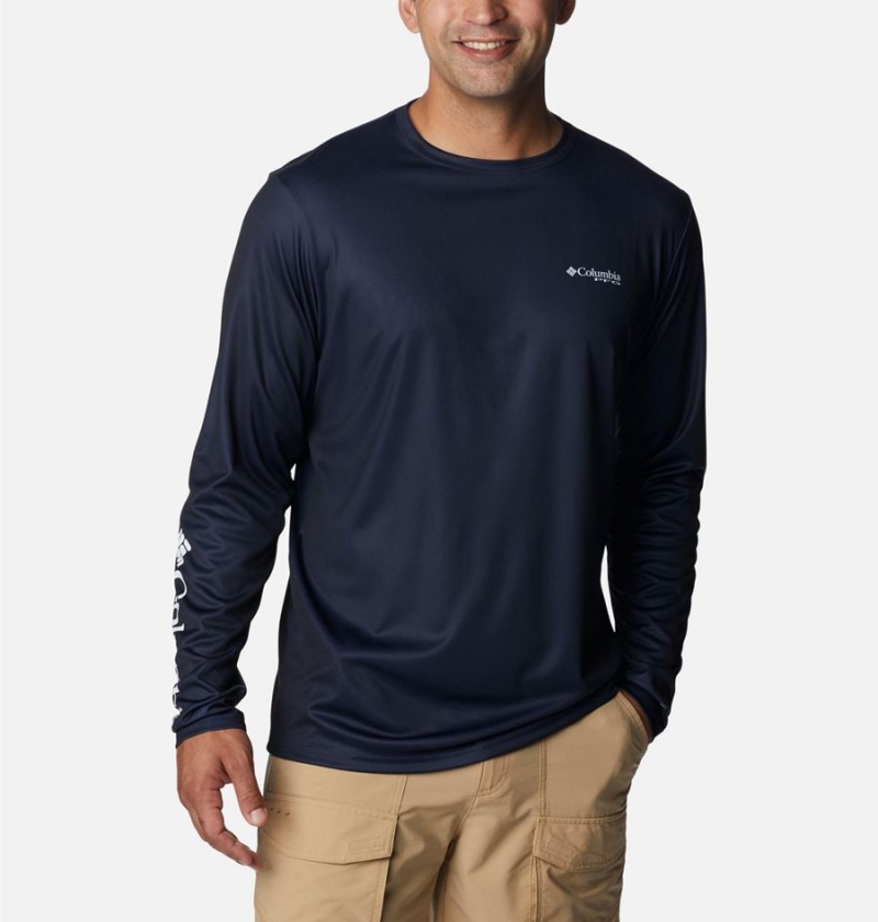 Navy Men's Columbia PFG Terminal Tackle Statetriot Long Sleeve T-Shirt | CDRGE-1643