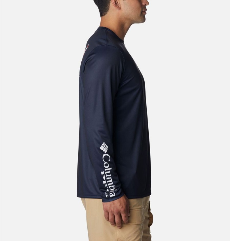 Navy Men's Columbia PFG Terminal Tackle Statetriot Long Sleeve T-Shirt | CDRGE-1643