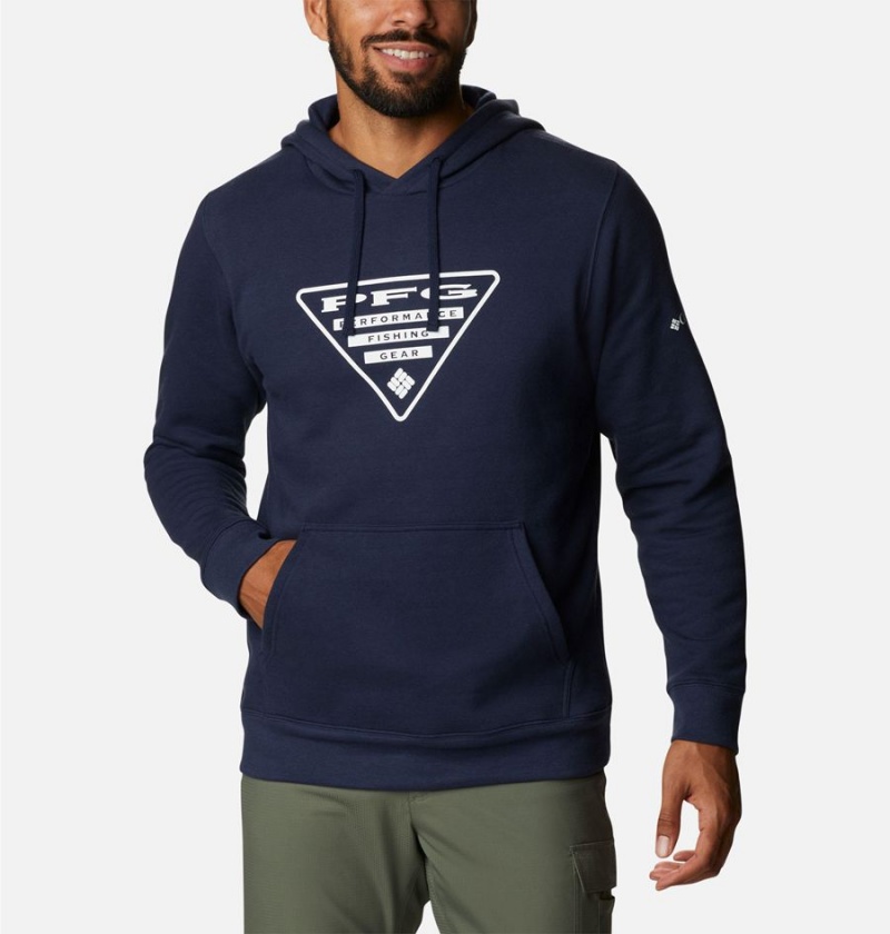 Navy Men\'s Columbia PFG Triangle II Hoodie | GAWSB-9051