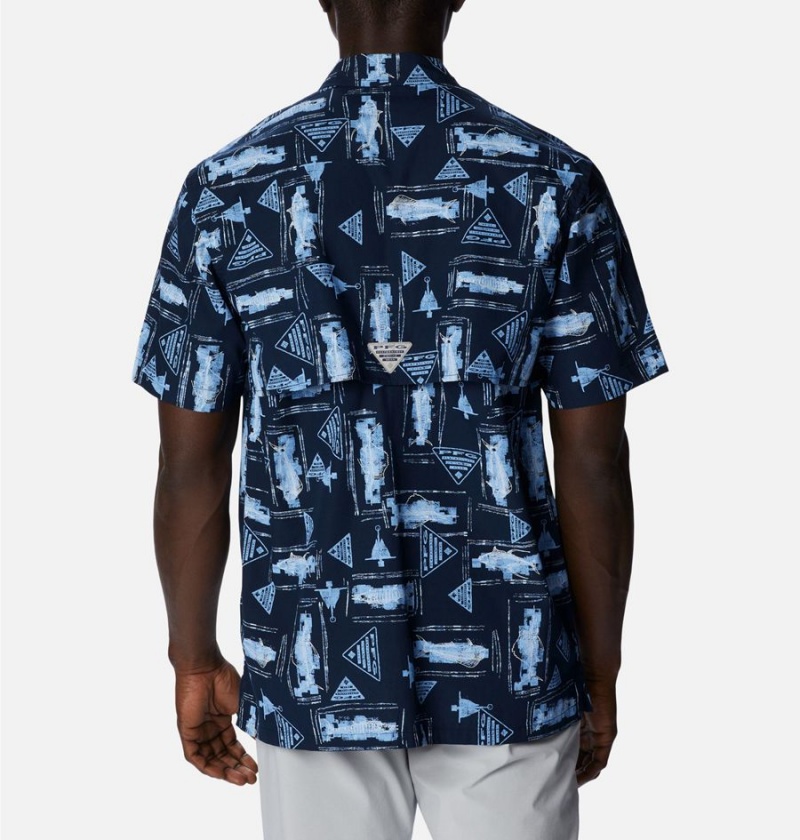 Navy Men's Columbia PFG Trollers Best Short Sleeve Shirt | JUIYH-5129