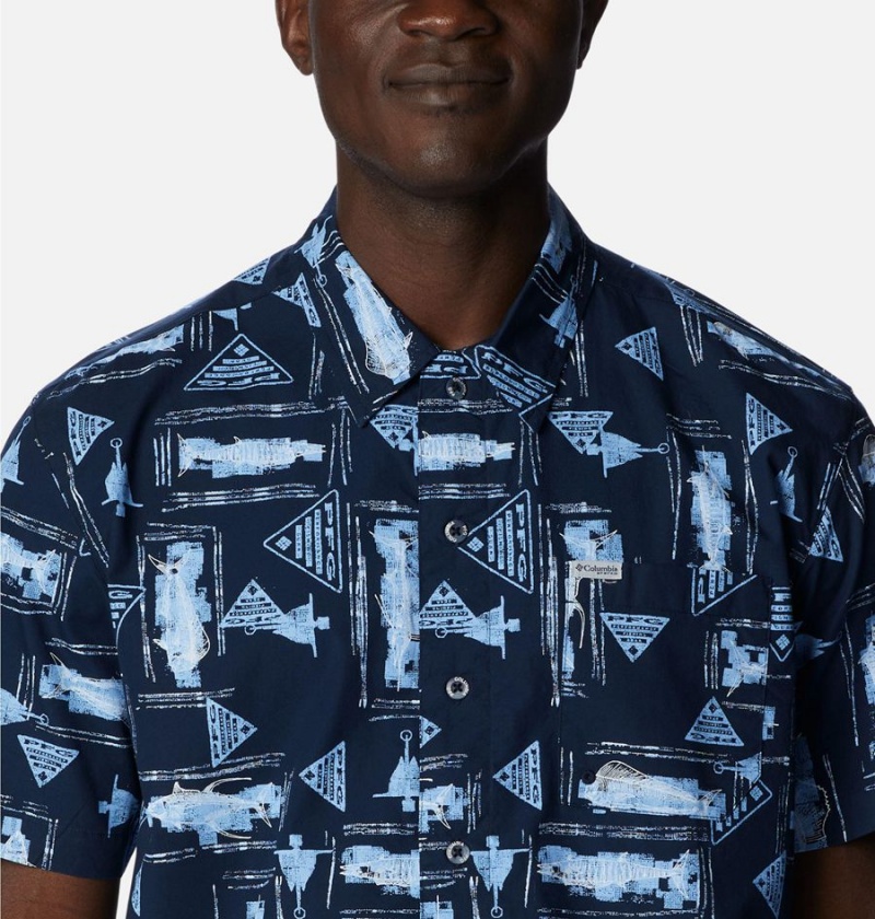 Navy Men's Columbia PFG Trollers Best Short Sleeve Shirt | JUIYH-5129