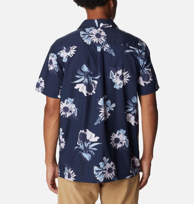 Navy Men's Columbia Pine Canyon Short Sleeve Shirt | ZSOWU-3201