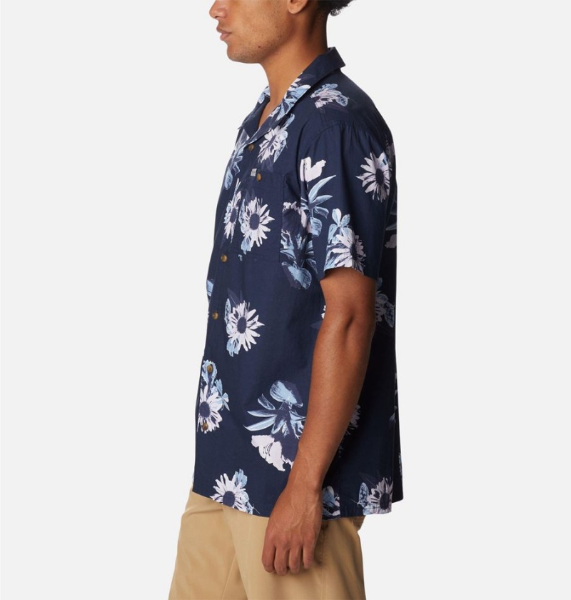 Navy Men's Columbia Pine Canyon Short Sleeve Shirt | ZSOWU-3201