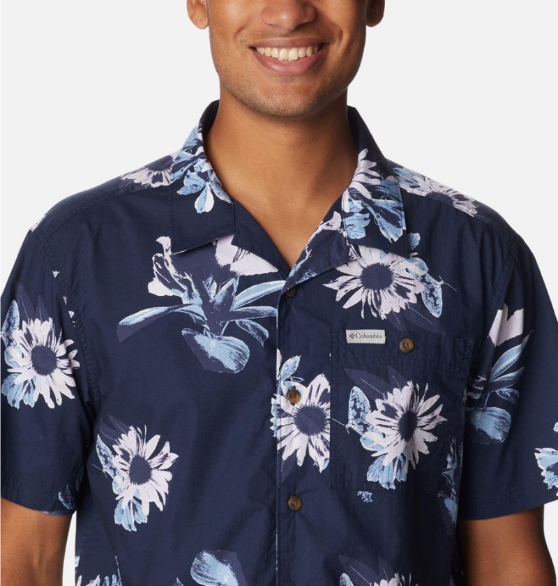 Navy Men's Columbia Pine Canyon Short Sleeve Shirt | ZSOWU-3201